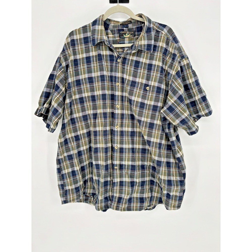 Canyon Guide Outfitter Men's Blue Plaid Western Button Up Shirt Short Sleeve XXL